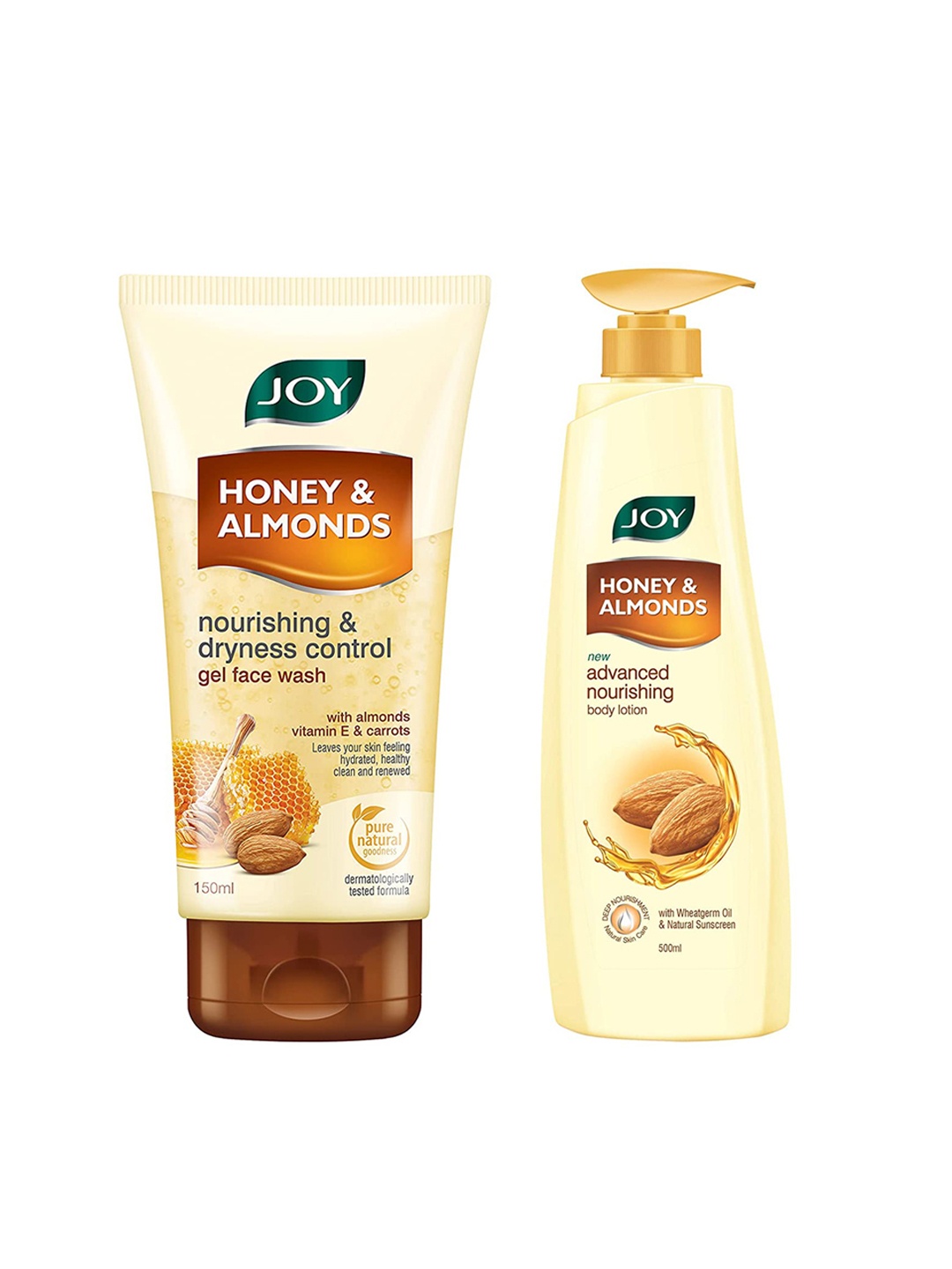 

JOY Set of Honey & Almonds Body Lotion 500ml & Gel Face Wash 150ml, Yellow
