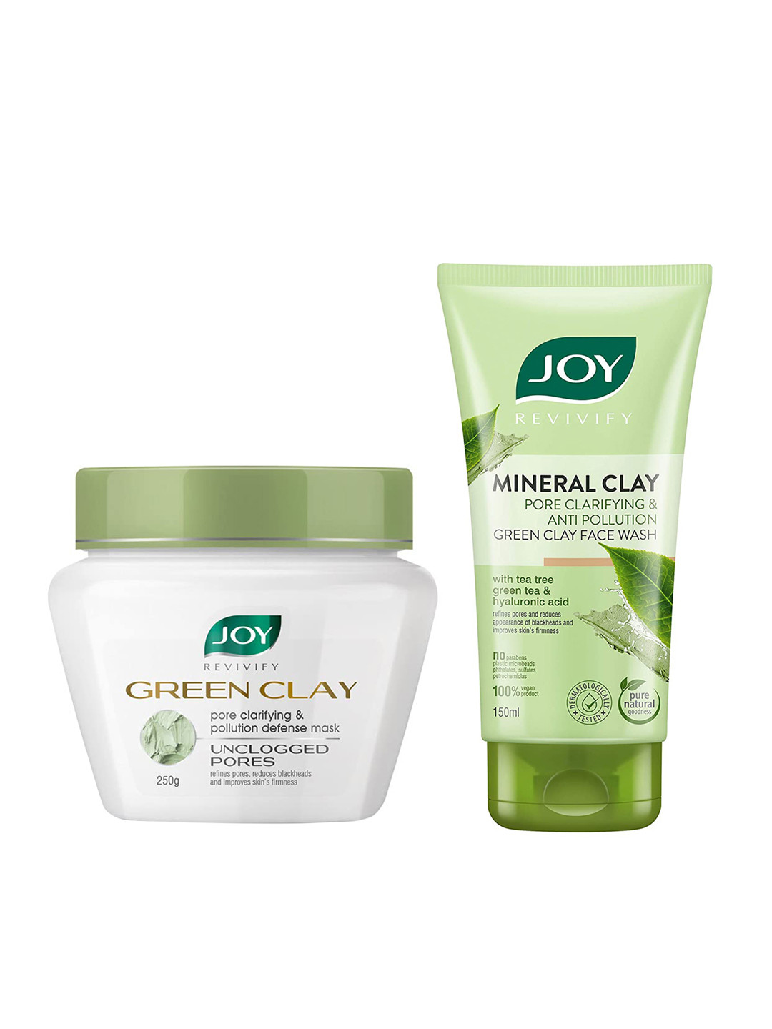 

JOY Set of Pore Clarifying Green Clay Face Wash 150ml & Face Mask 250g, White