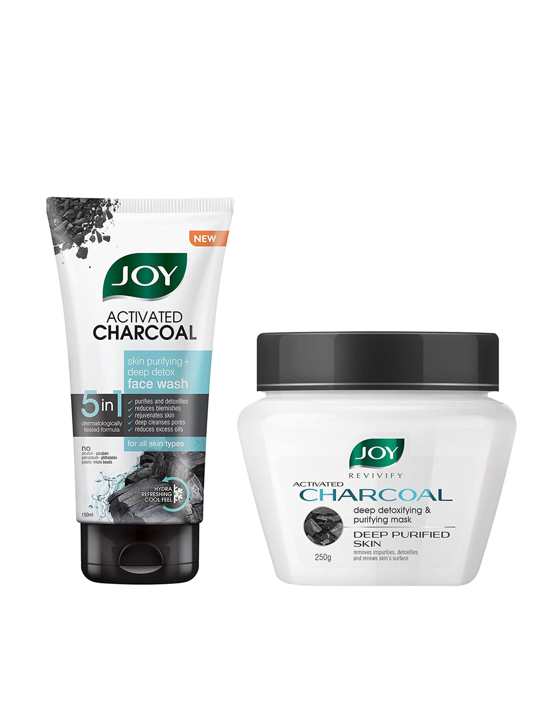 

JOY Set of Revivify Activated Charcoal Face Mask 250 g & Skin Purifying Face Wash-150ml, White