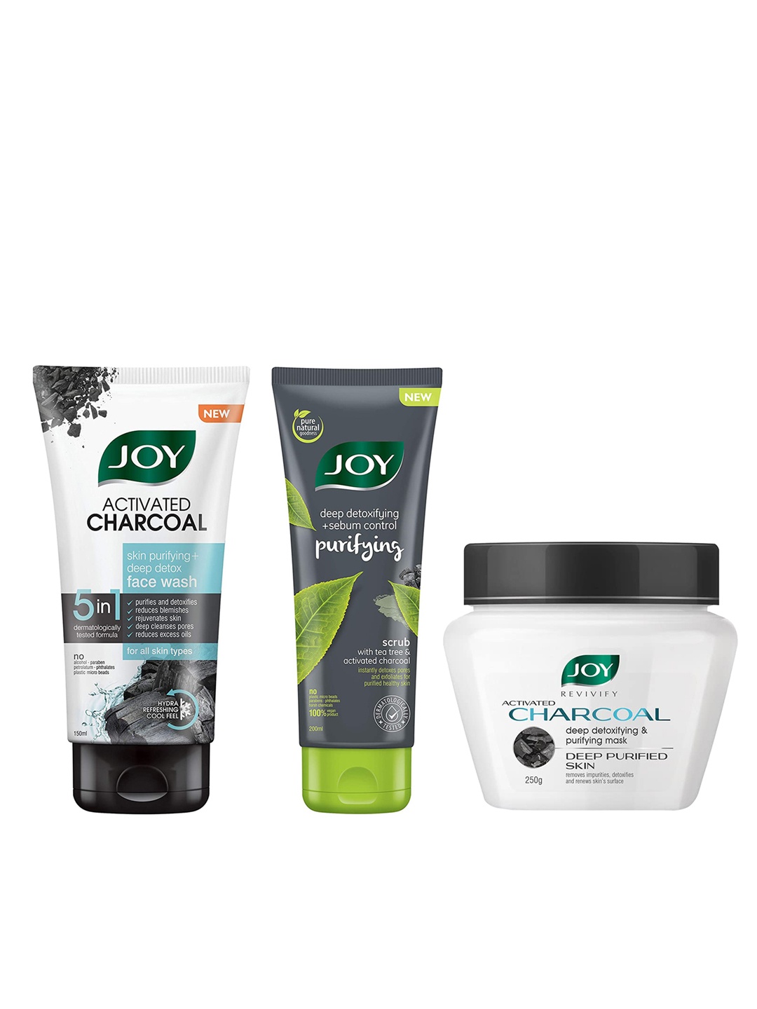 

JOY Activated Charcoal Face Care Set with Face Wash, Face Scrub & Face Mask, White