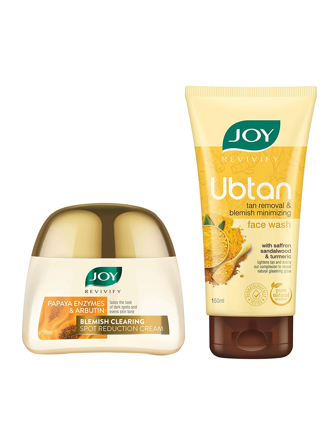 

JOY Set of Revivify Ubtan Face Wash 150 ml & Spot Reduction Cream 50 ml, Yellow