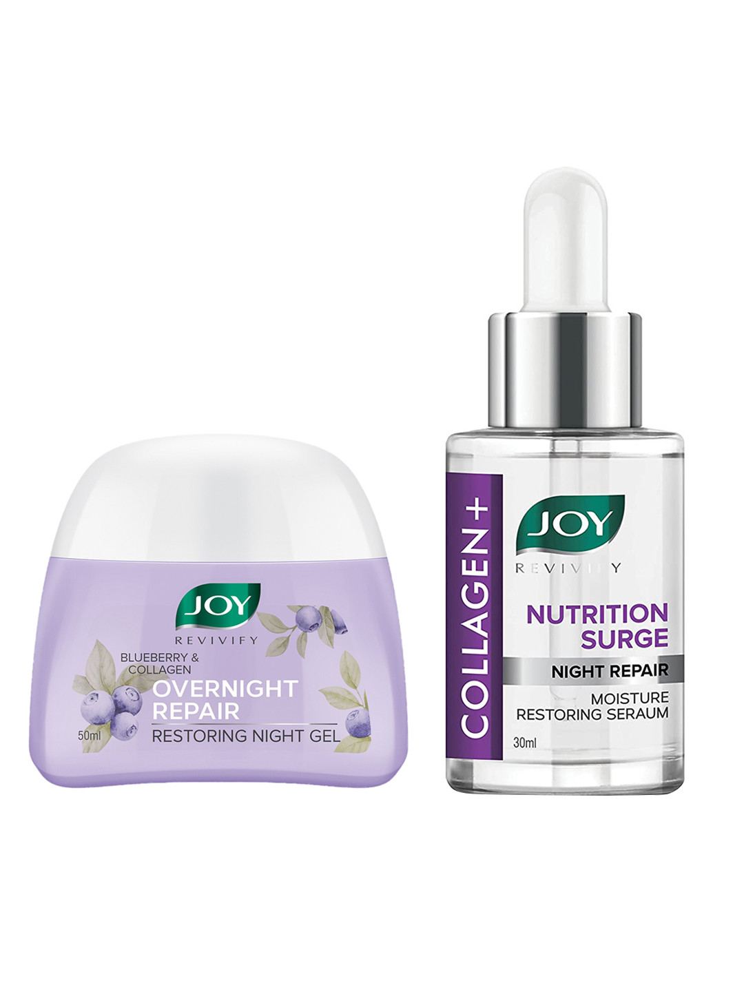 

JOY Set of Revivify Moisture Restoring Face Serum 30ml & Overnight Repair Night Gel 50ml, Lavender