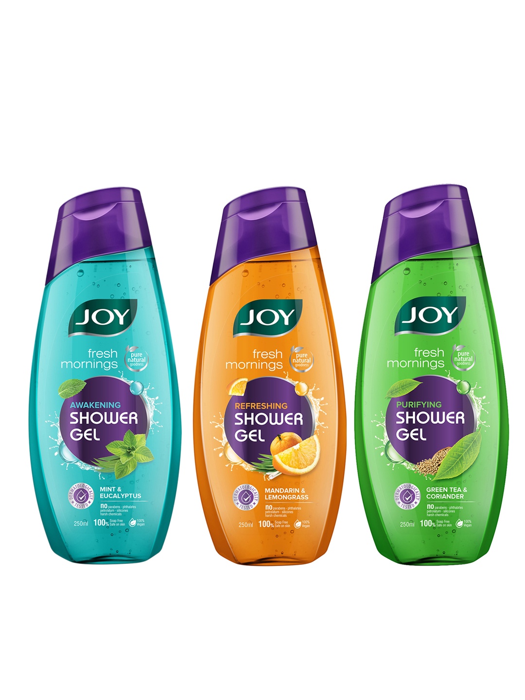 

JOY Fresh Mornings Purifying + Refreshing + Awakening Shower Gel - 250 ml Each, Green