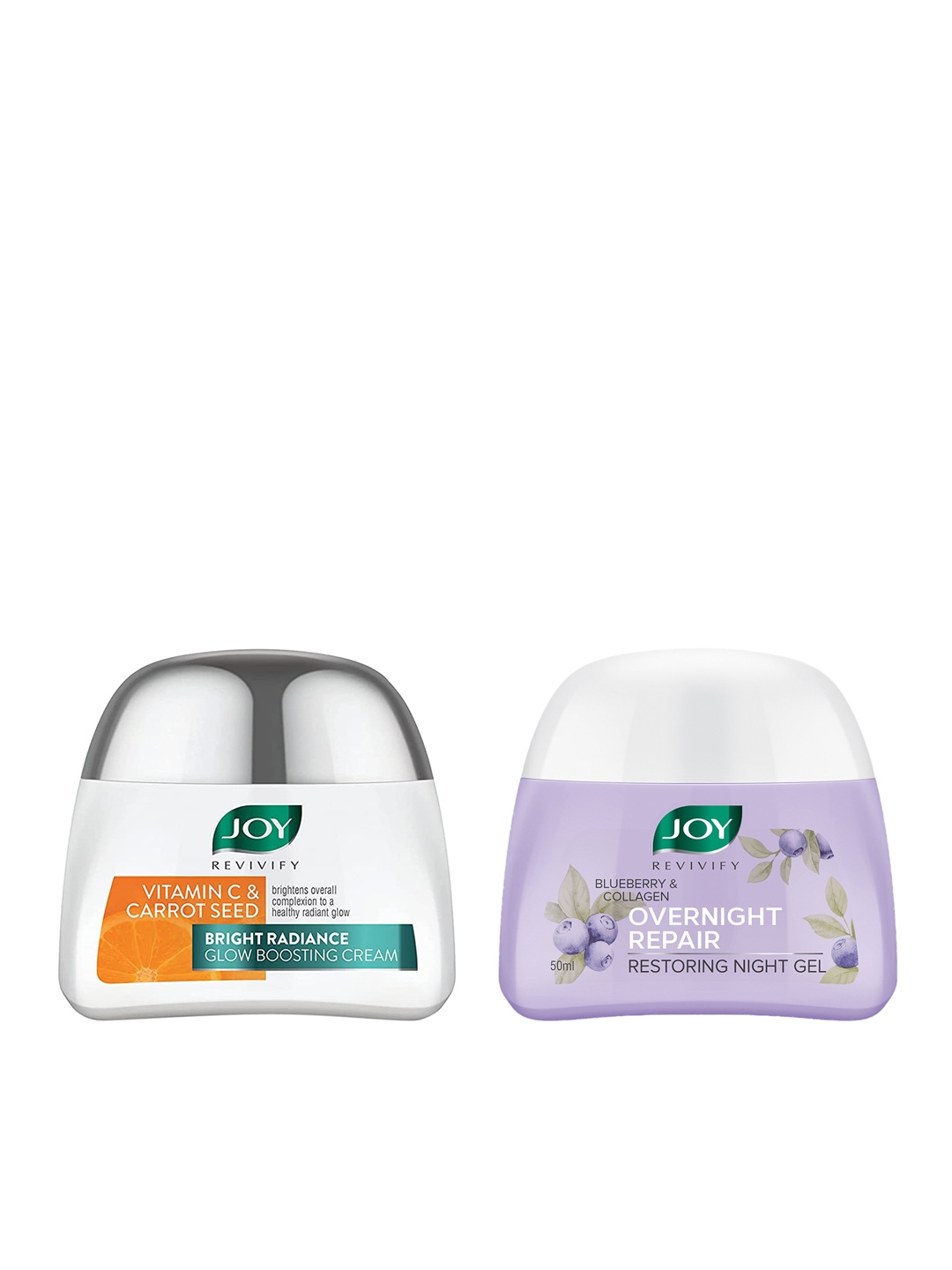 

JOY Revivify Overnight Repair Night Gel & Bright Radiance Glow Boosting Cream - 50 ml Each, Purple