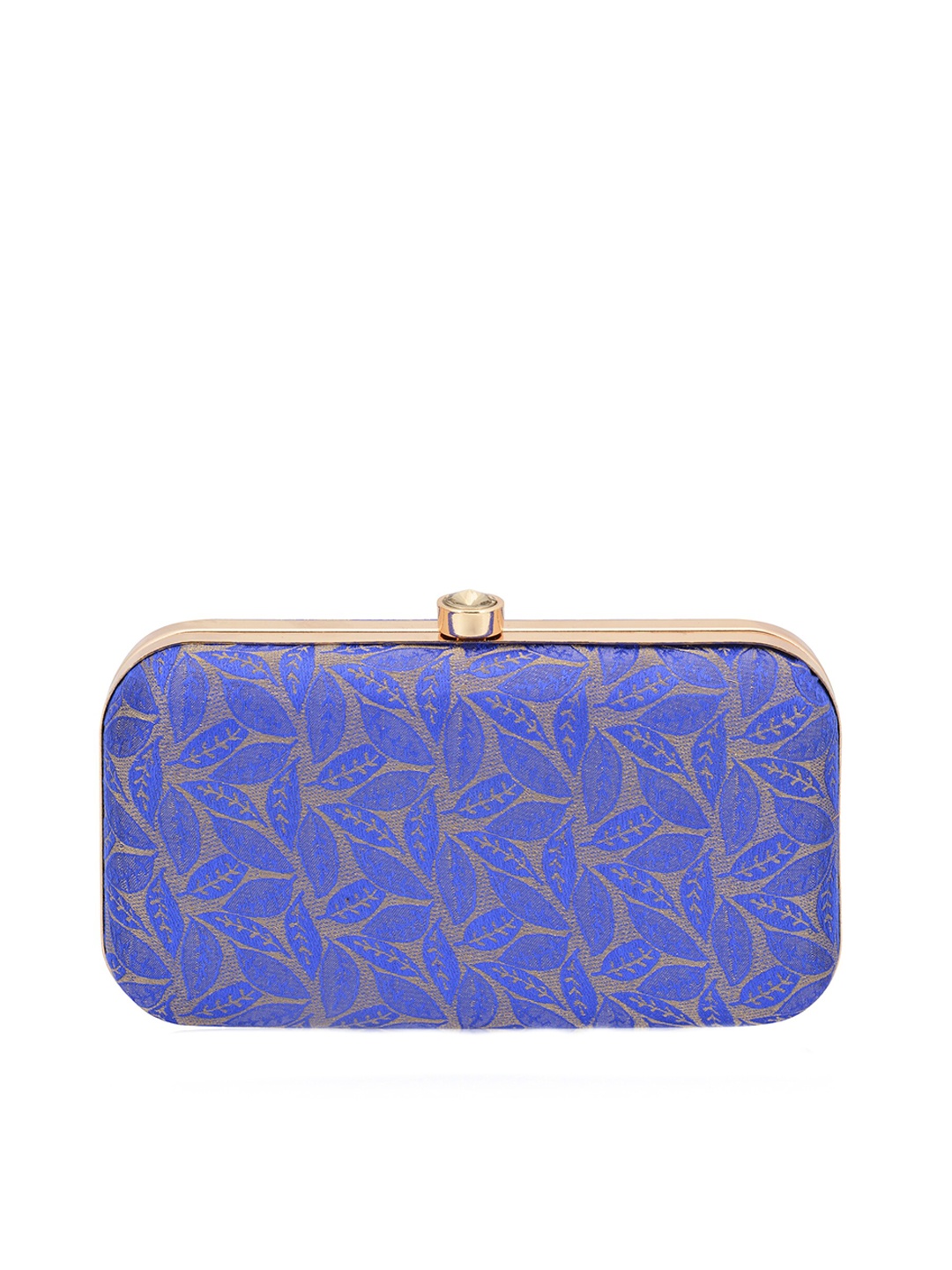 

INAAYA Women Blue & Gold-Toned Printed Box Clutch