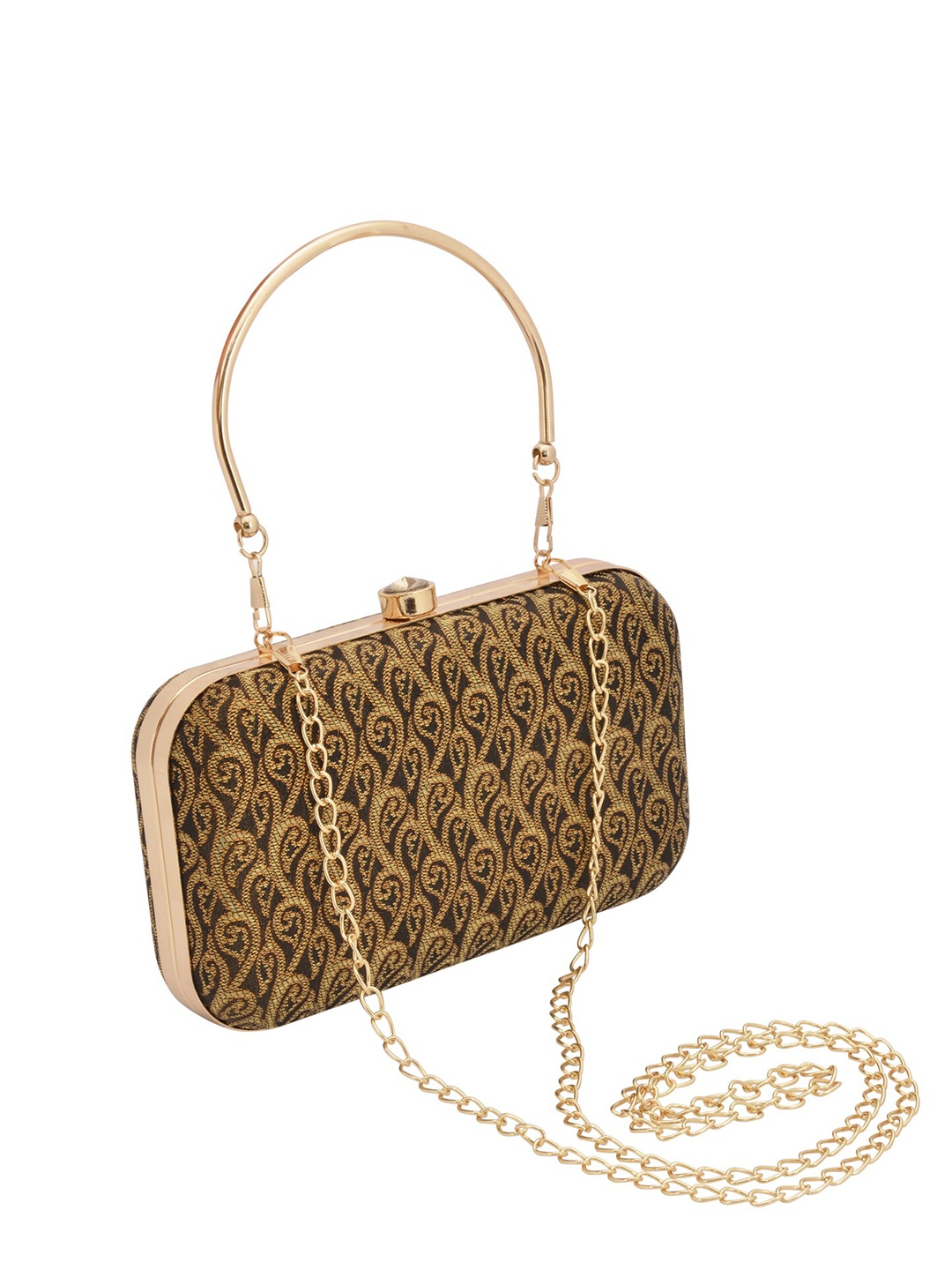 

INAAYA Black & Gold-Toned Printed Box Clutch