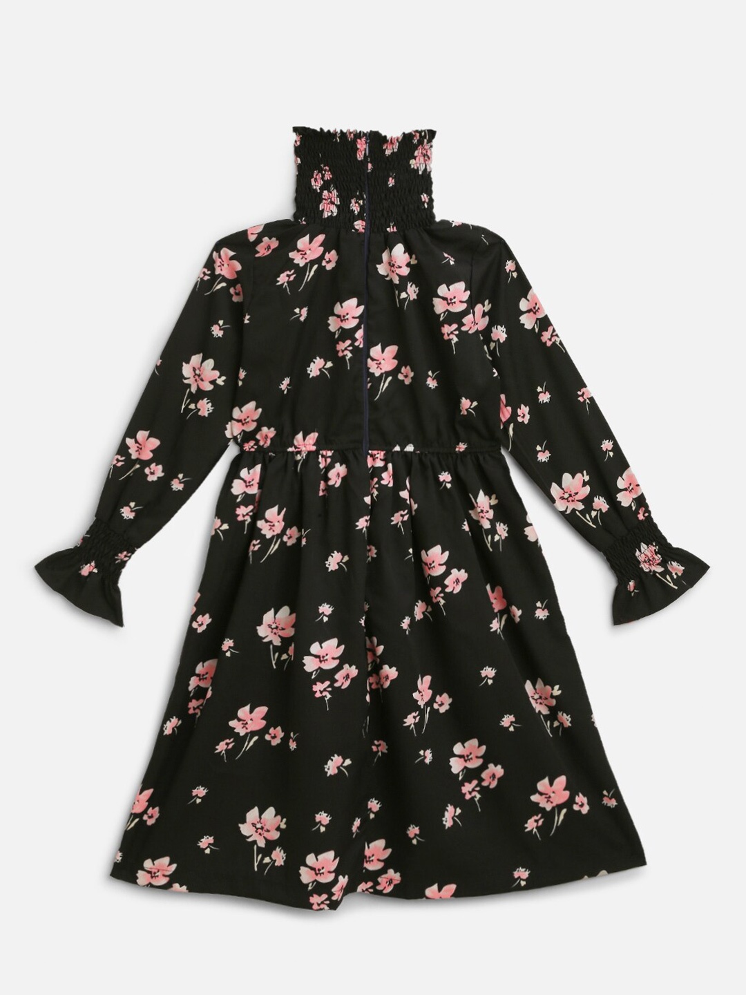 

YK Girls Black Floral Print High Neck Fit & Flare Dress