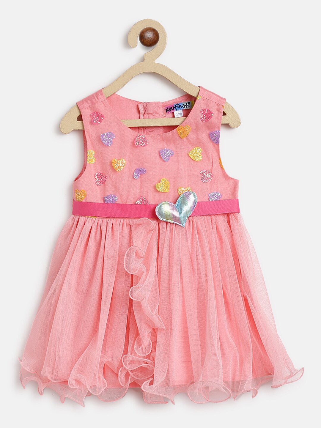 

Nauti Nati Peach-Coloured Embellished Net Dress
