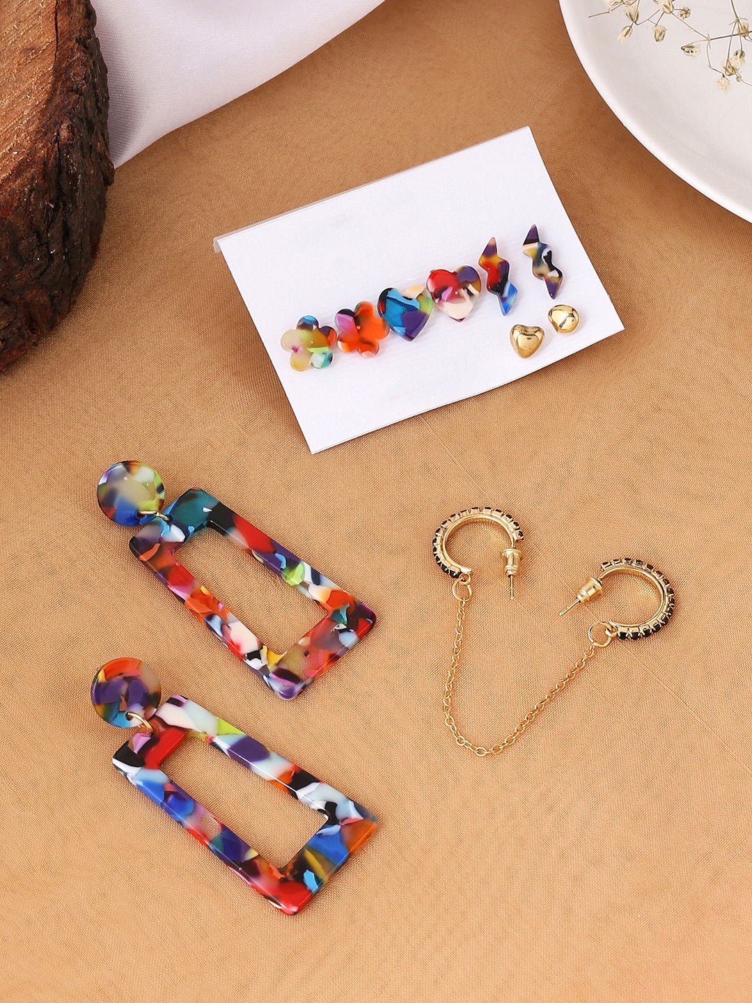 

Yellow Chimes Women Set of 6 Multicolored Contemporary Stud and Drop Earrings, Multi