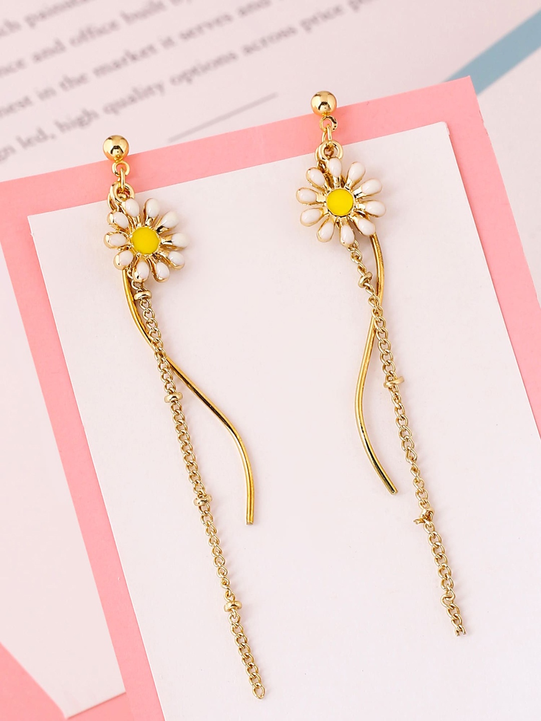 

Yellow Chimes Gold-Plated & Yellow Contemporary Drop Earrings