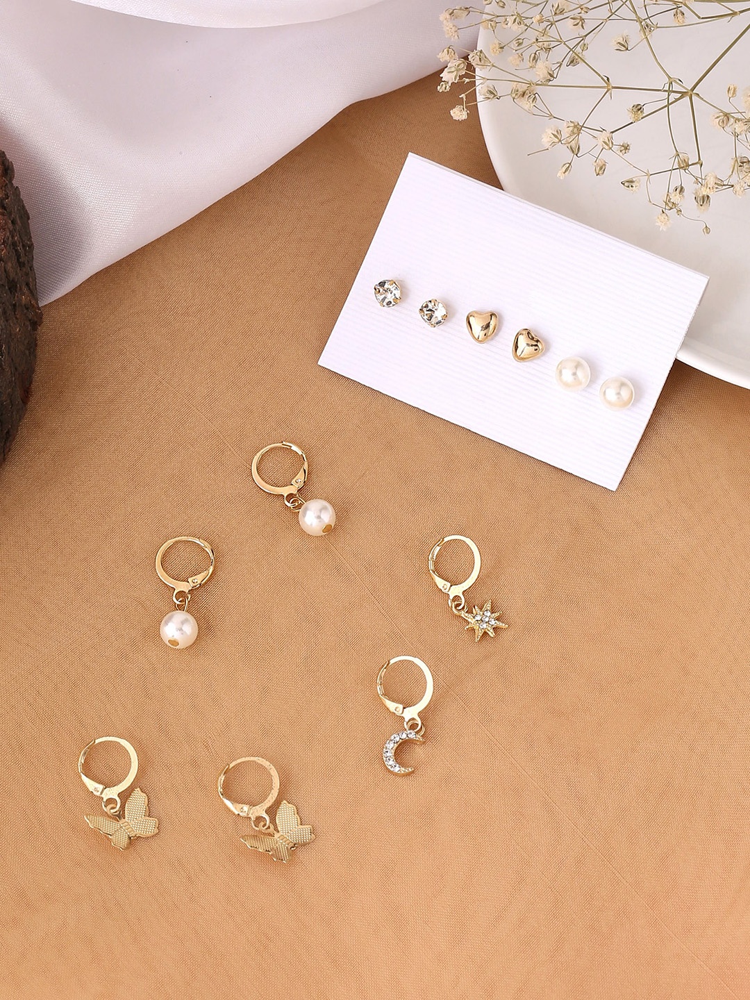 

Yellow Chimes Set of 6 Gold-Toned Contemporary Studs And Hoop Earrings