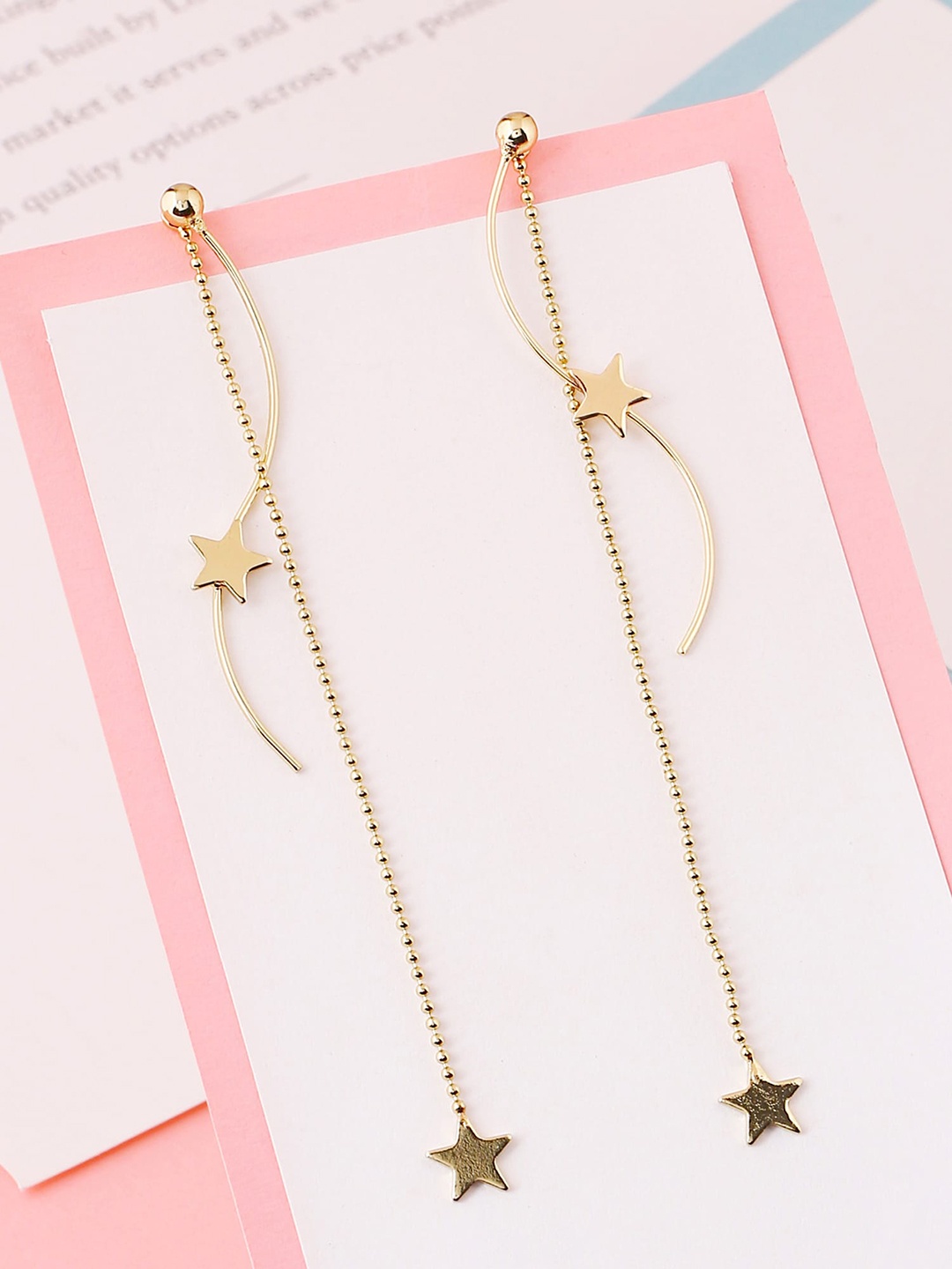

Yellow Chimes Women Gold Tone Double Layered Chain Star Studded Long Dangle Earrings