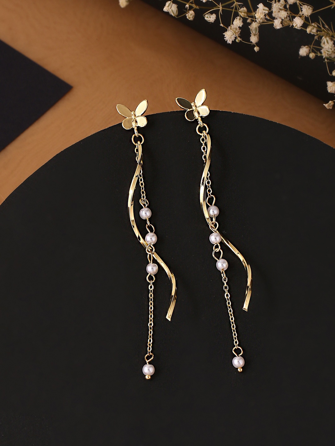 

Yellow Chimes Gold-Toned Contemporary Butterfly Shape Drop Earrings