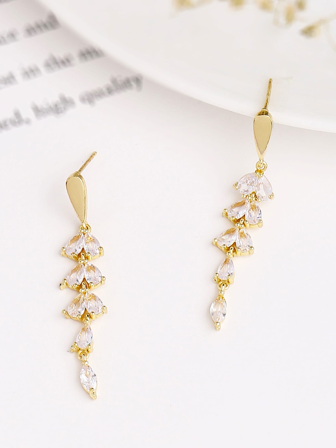 

Yellow Chimes Gold-Plated & White Contemporary Drop Earrings