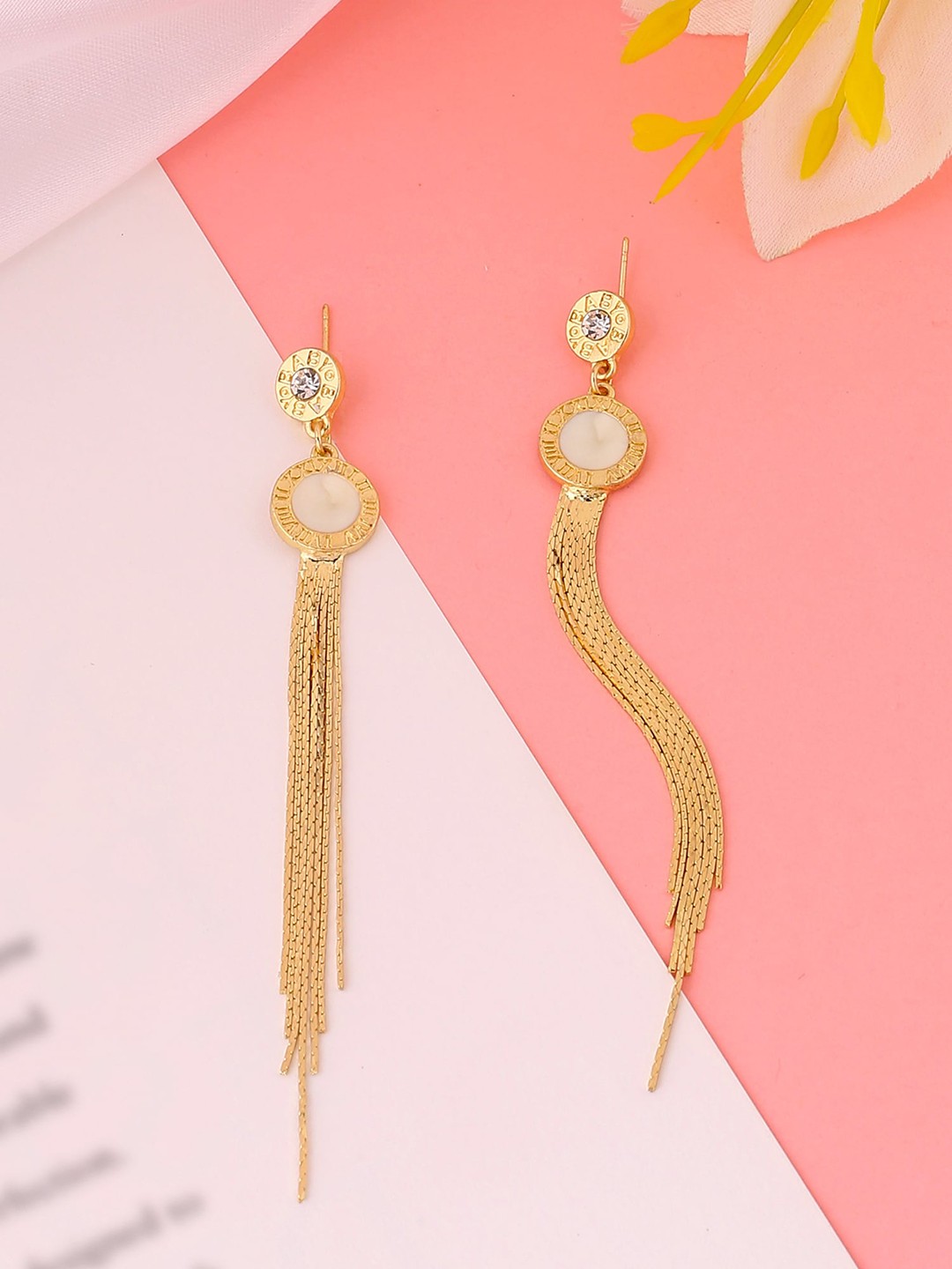 

Yellow Chimes Gold-Plated Long Tassel Chain Drop Dangle Earrings