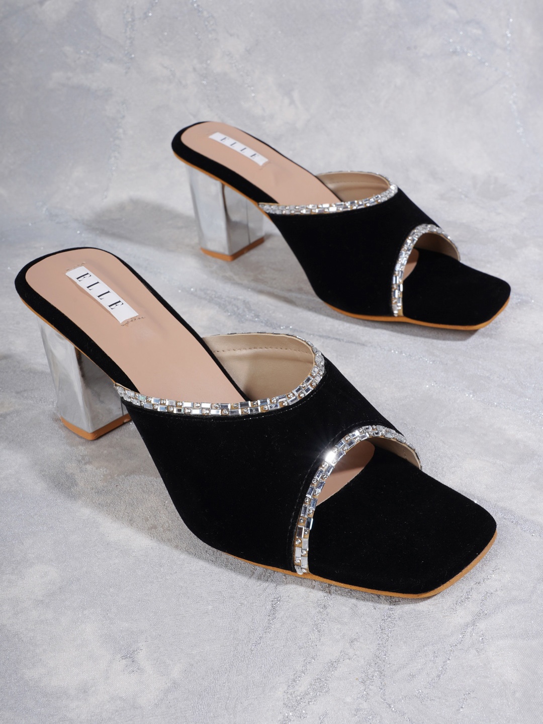 

ELLE Black Embellished Block Heel