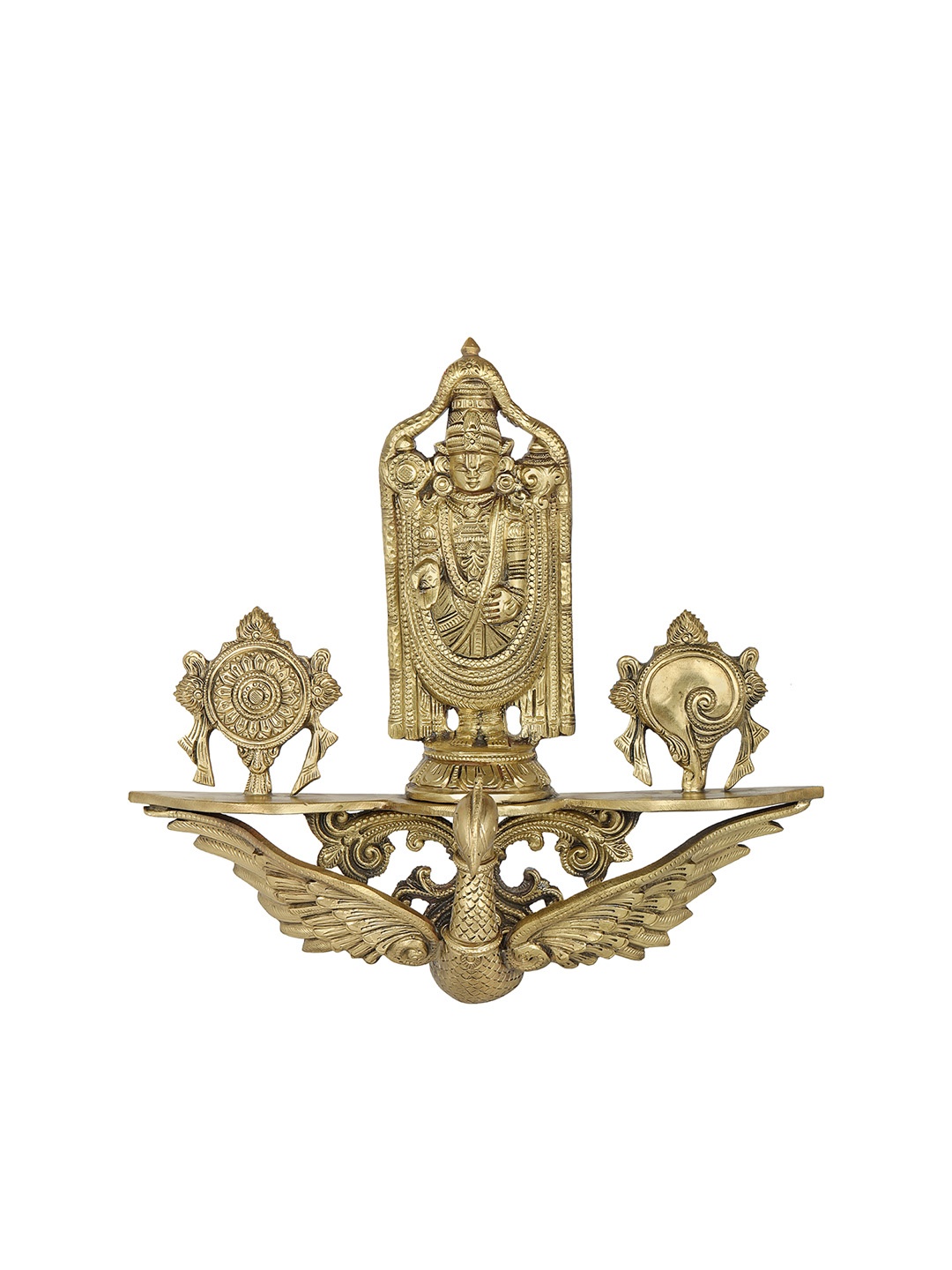 

Exotic India Bronze Venkateshvara Balaji with Chakra-Conch on Flying Swan Wall Hanging, Gold