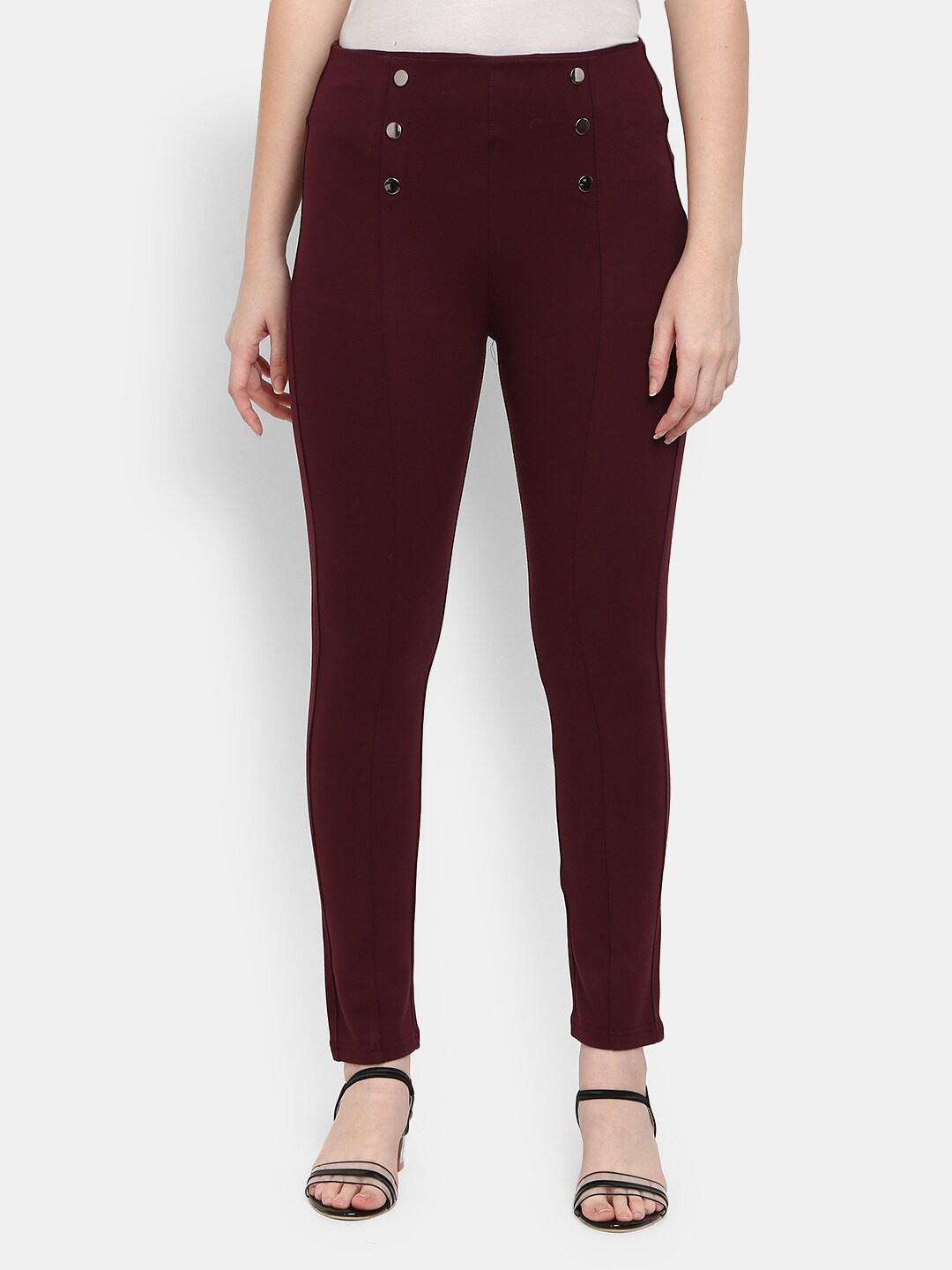 

V-Mart Women Wine Red Solid Cotton Jeggings, Burgundy