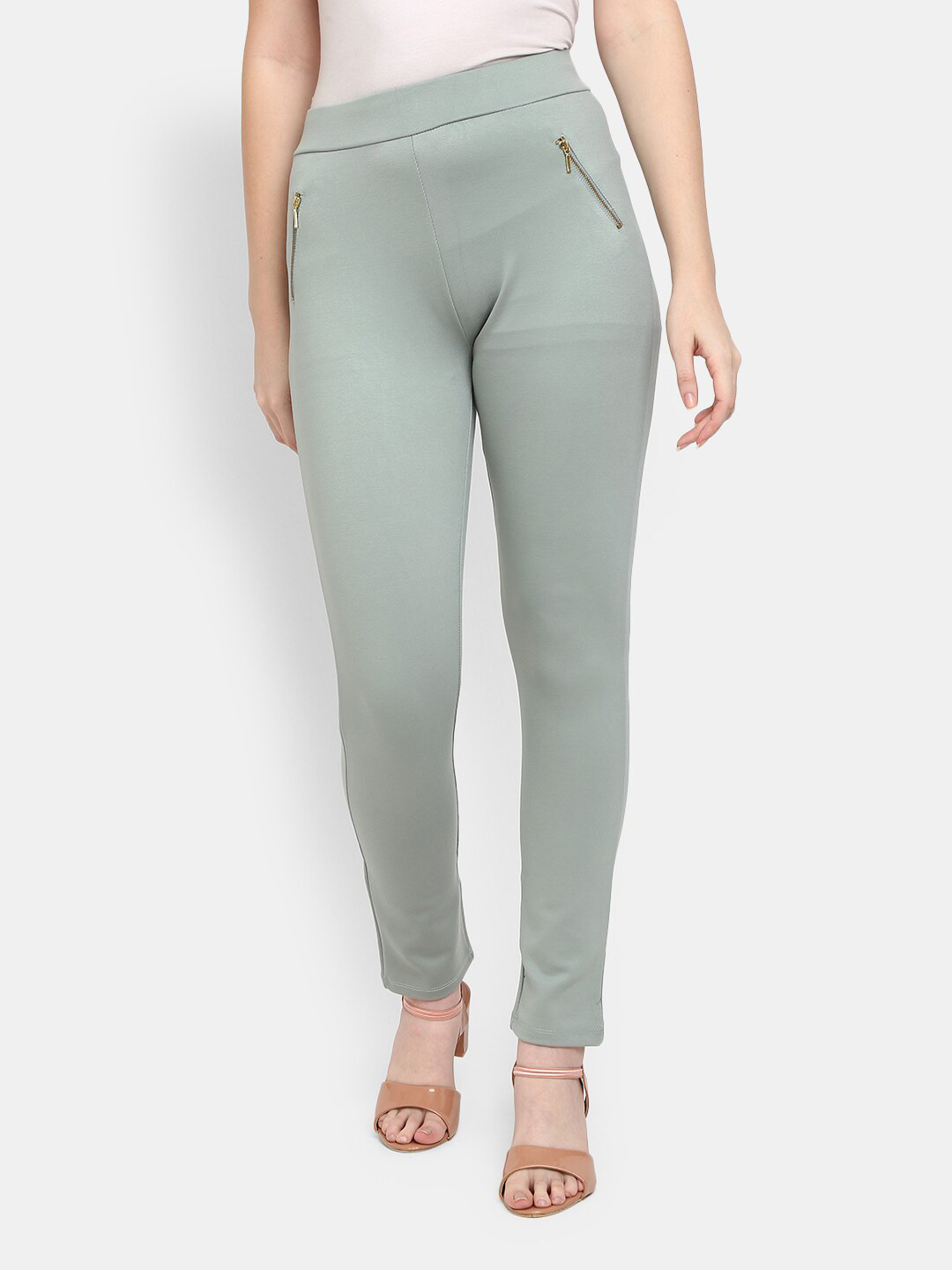 

V-Mart Women Green Solid Cotton Jeggings