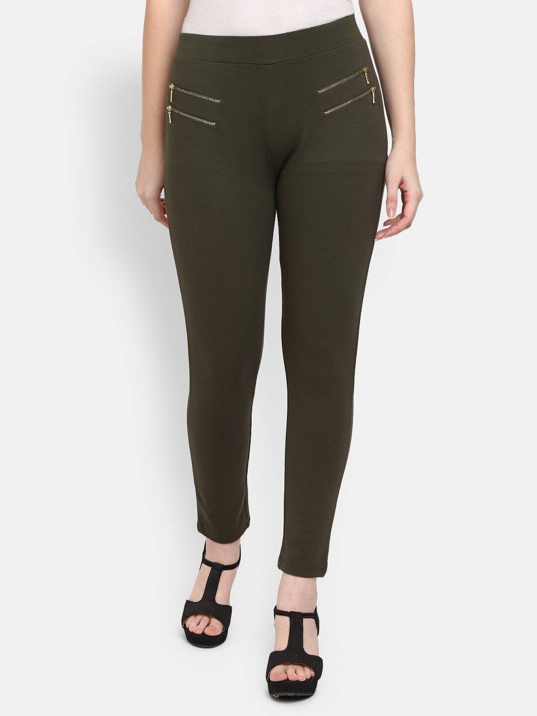 

V-Mart Women Olive Green Solid Jeggings