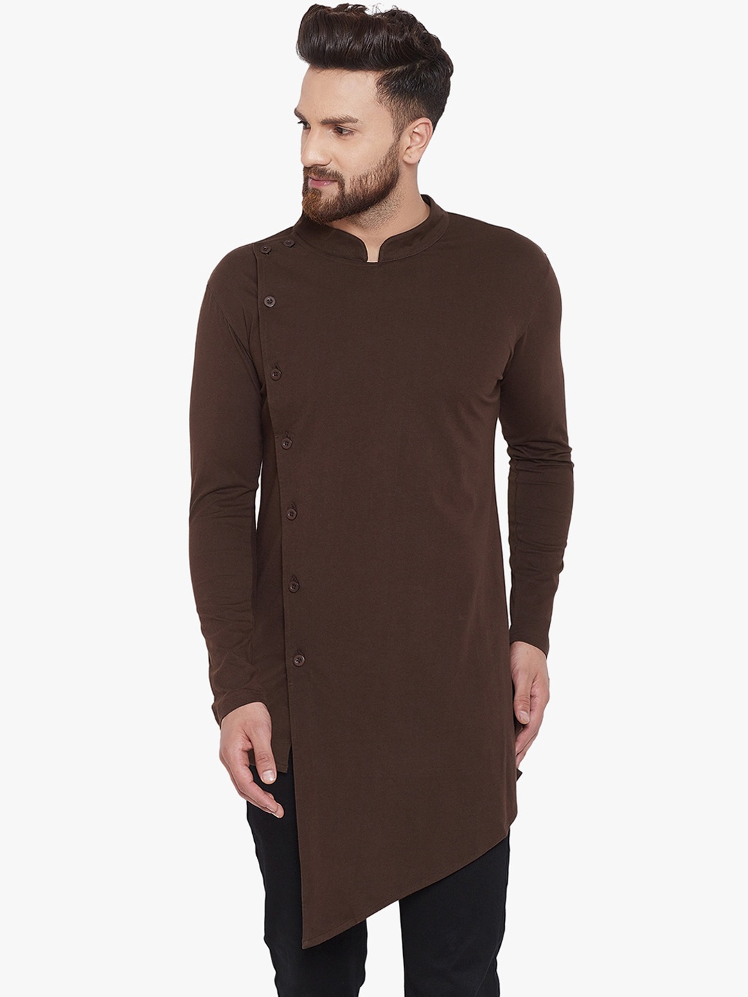 

Hypernation Men Brown Solid Pure Cotton Kurta