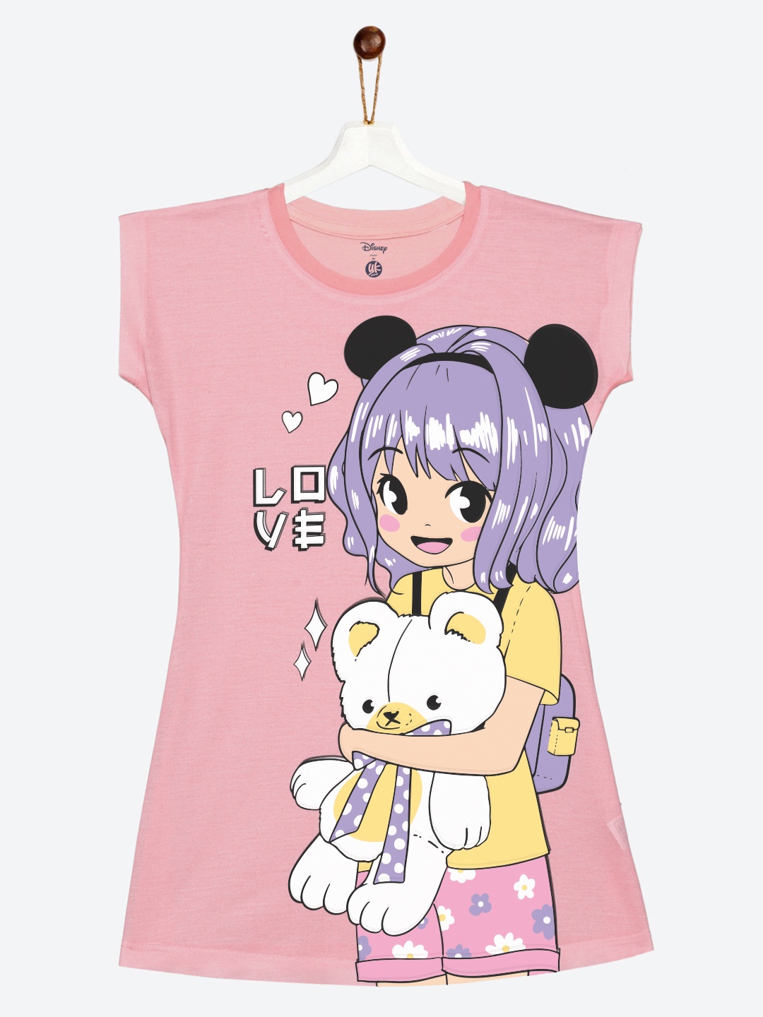 

YK Disney Girls Anime Girl Graphic Printed A-Line T-shirt Dress, Pink