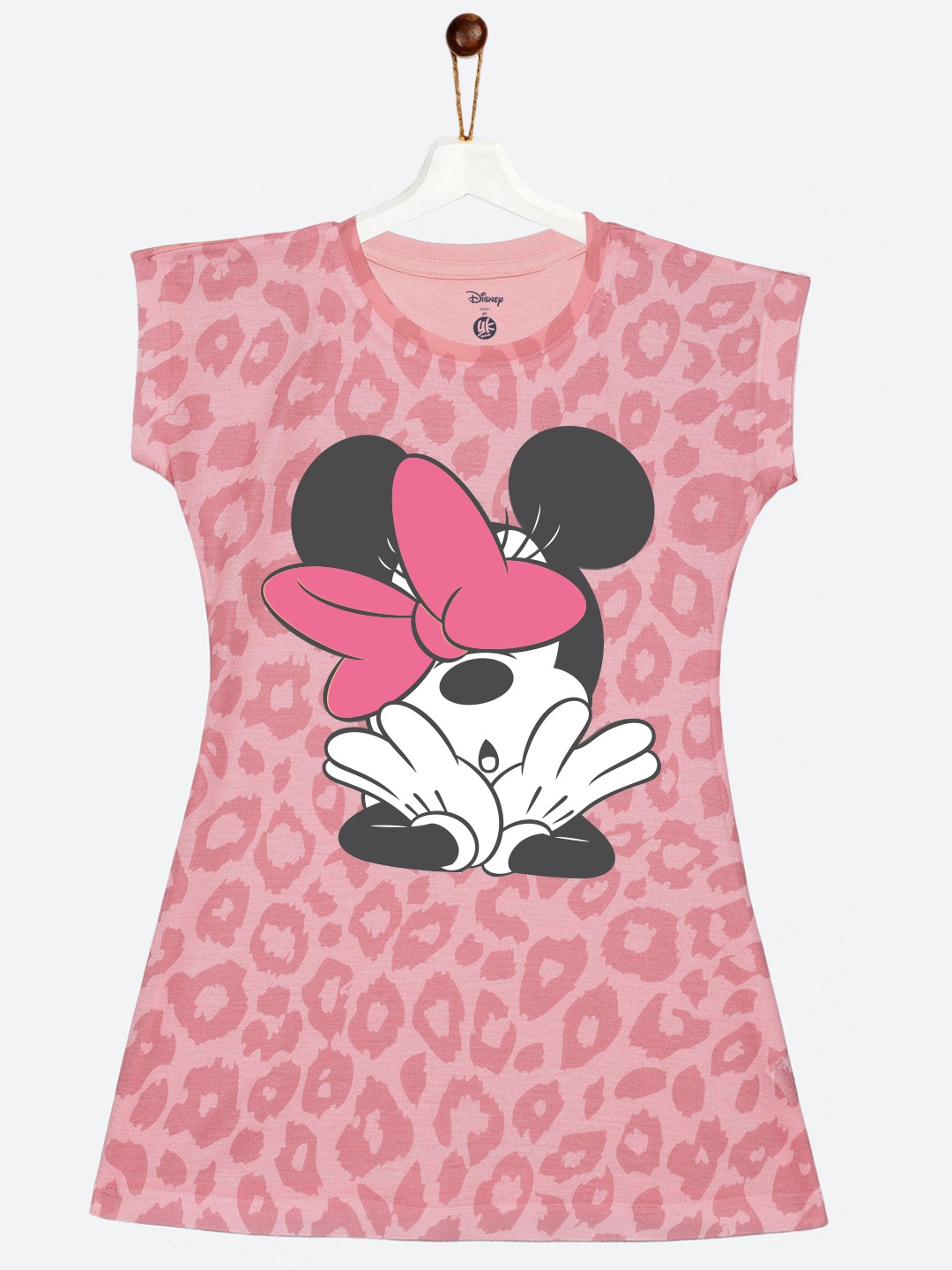 

YK Disney Girls Pink & Black Minnie Mouse Printed A-Line T-shirt Dress