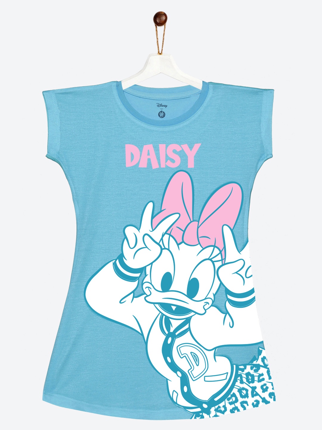 

YK Disney Girls Blue & Pink Daisy Duck Graphic Printed A-Line T-shirt Dress