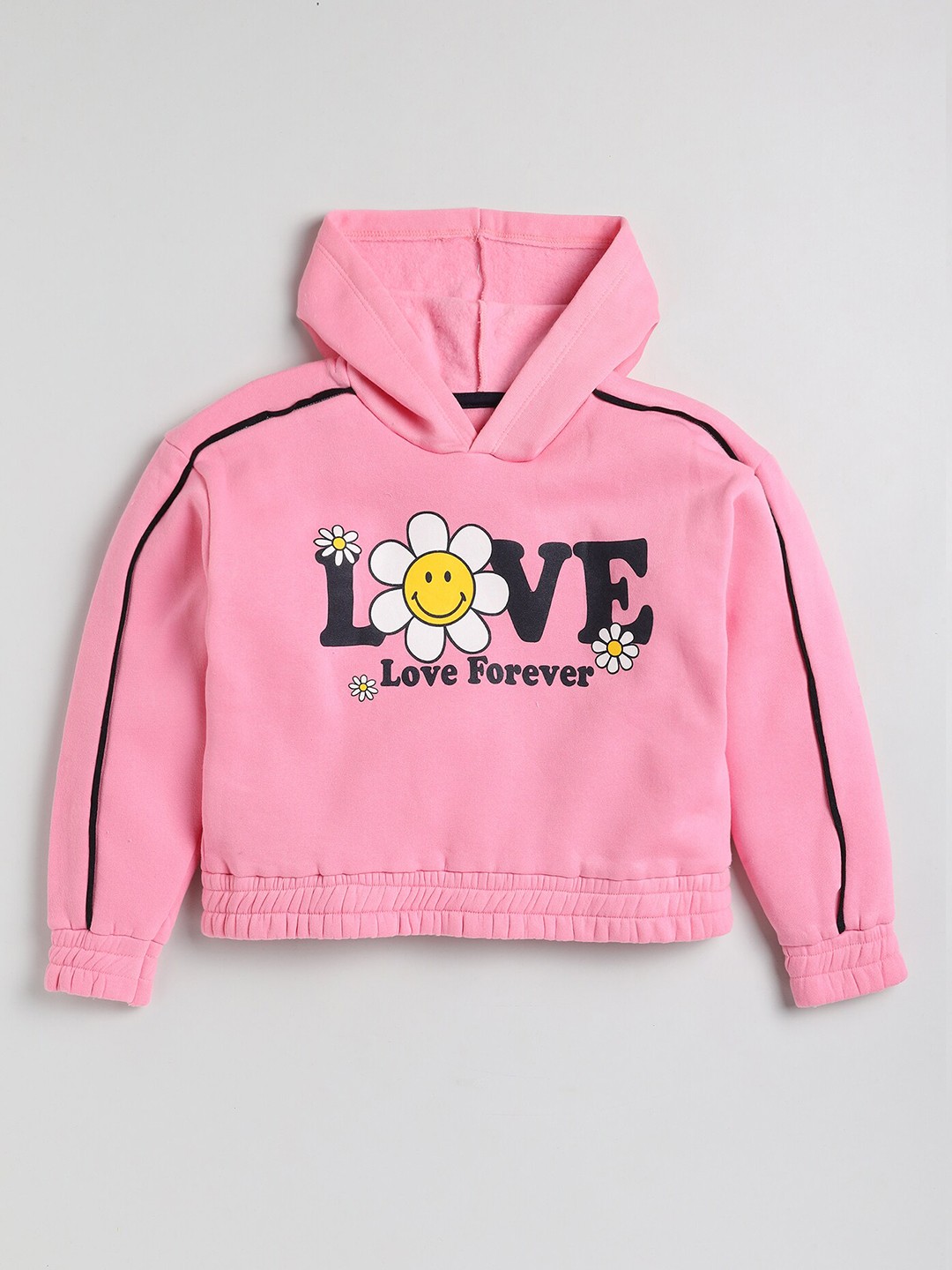 

YK Girls Pink Love Printed Hooded Sweatshirt