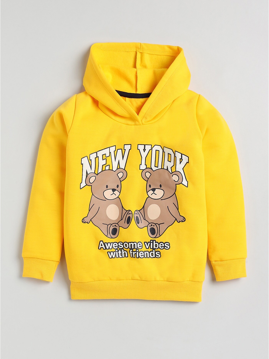 

YK Girls Yellow Teddy Bear Printed Hooded Fleece Sweatshirt