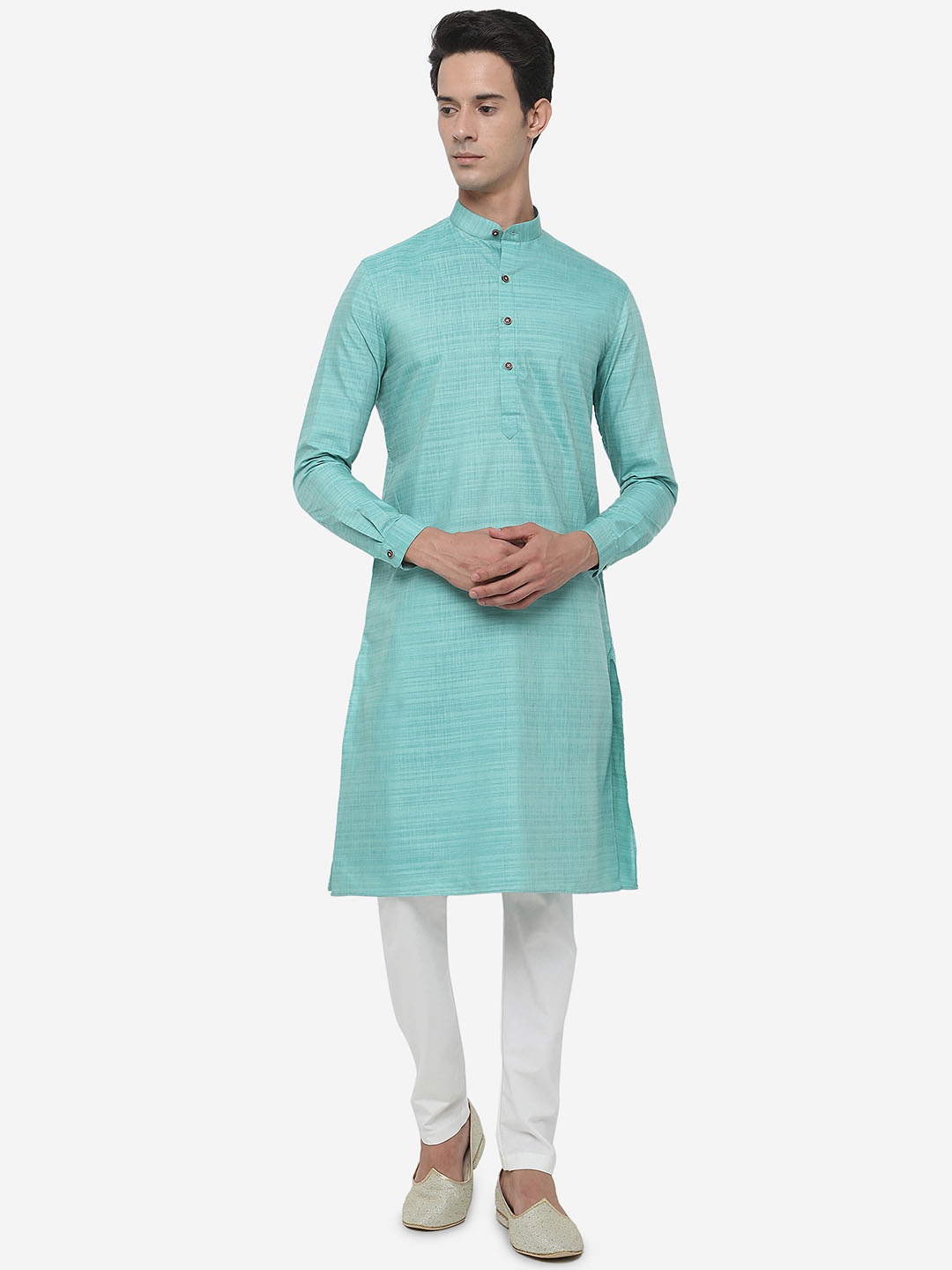 

JADE BLUE Men Green Cotton Solid Kurta