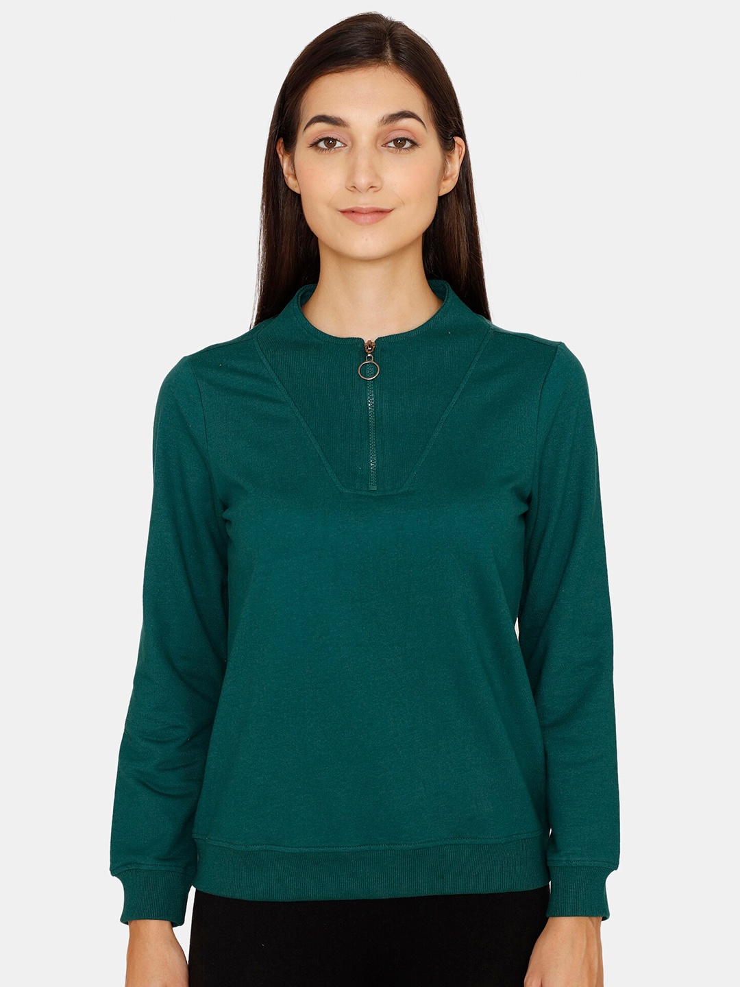 

Zivame Women Green Solid Mandarin Collar Top