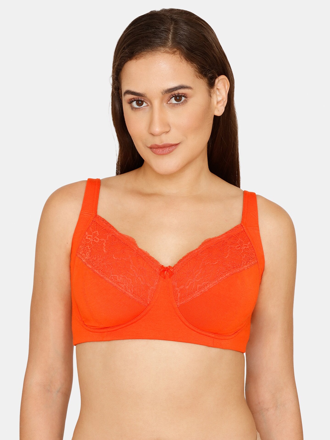 

Zivame Orange Lace Detail Floral Bra