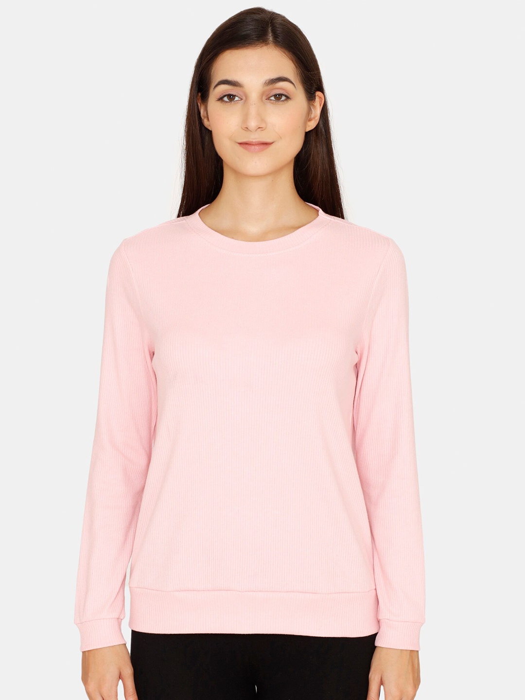 

Zivame Women Pink Solid Round Neck Sweatshirt