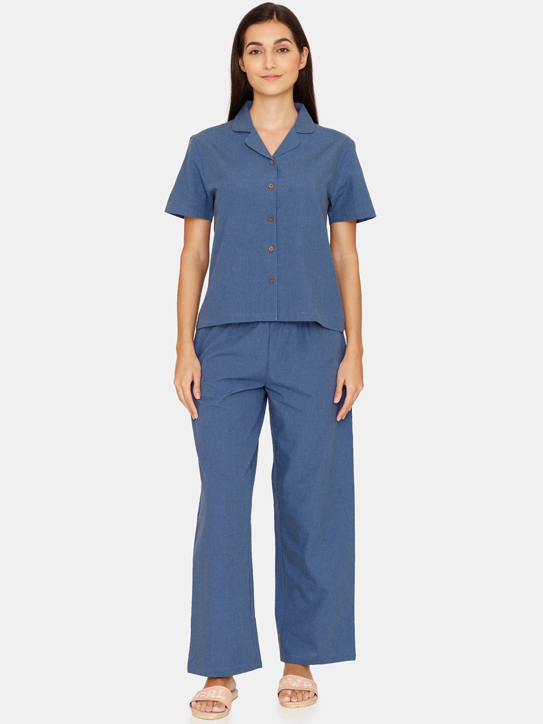 

Zivame Women Blue Pure Cotton Night suit