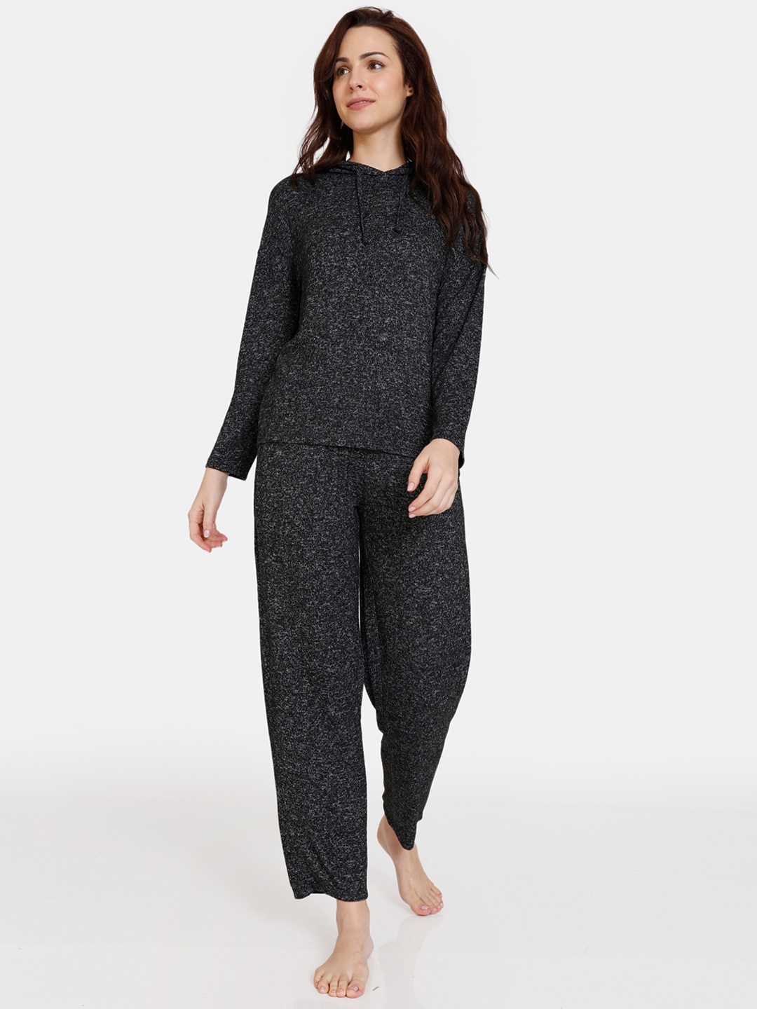 

Zivame Women Black Printed Polyester Night suit