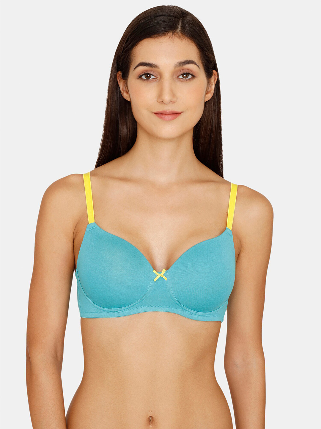 

Zivame Blue & Yellow Lightly Padded Non Wired T-Shirt