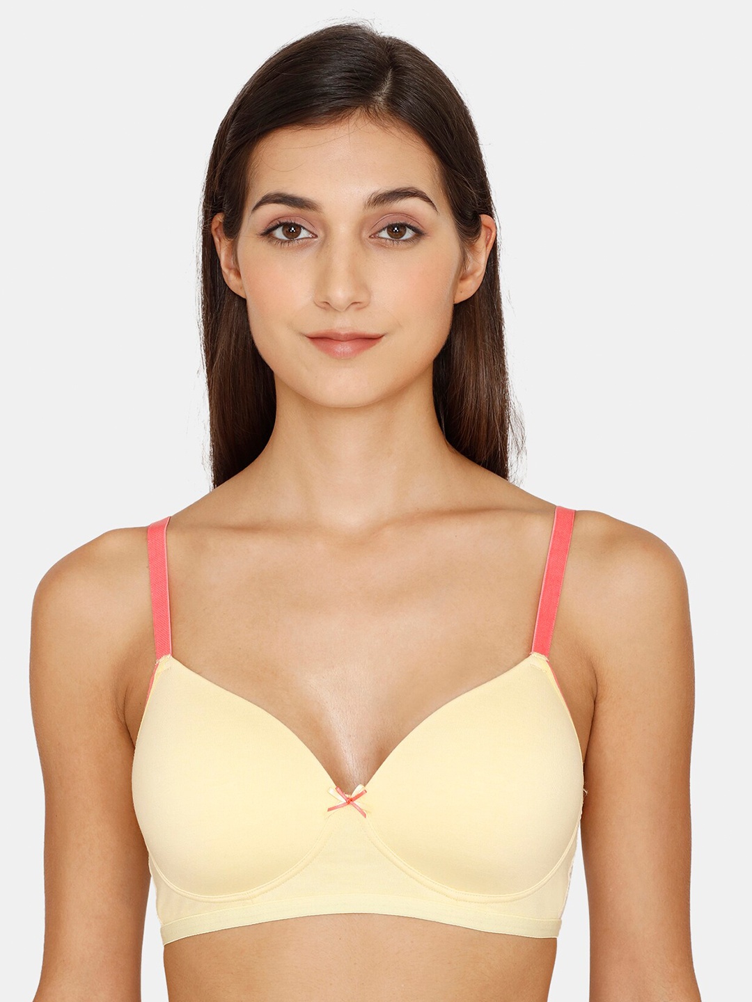 

Zivame Women Yellow & Pink Solid Cotton Lightly Padded Bra