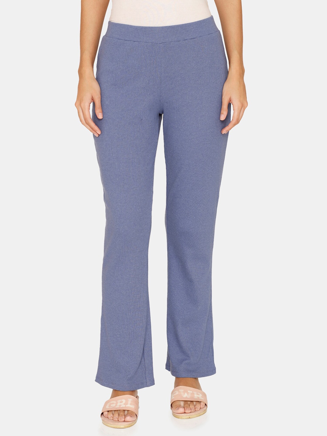 

Zivame Women Blue Ribbed Knitted Lounge Pant