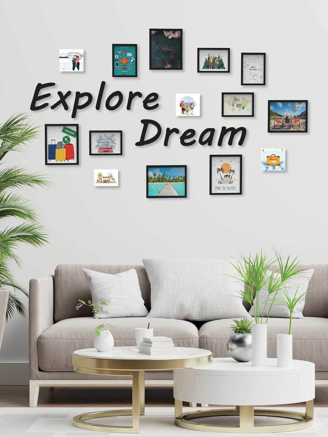 

RANDOM Set Of 10 Black 3D Collage Photo Frames With Explore Dream Plaque