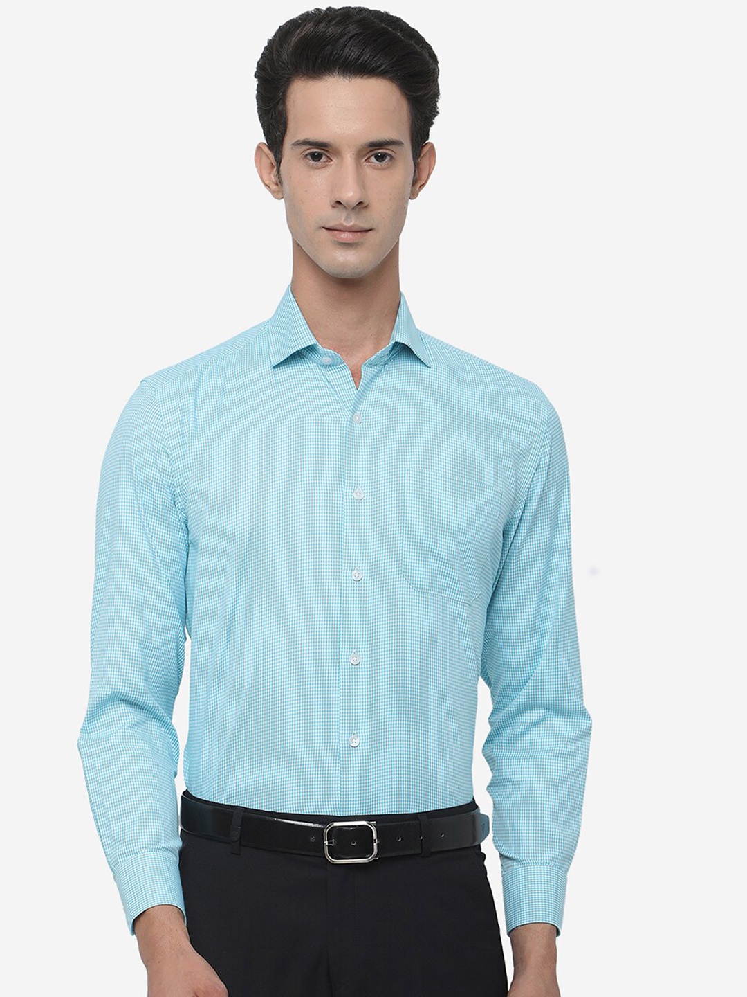 

Greenfibre Men Regular Fit Micro Checked Formal Shirt, Blue