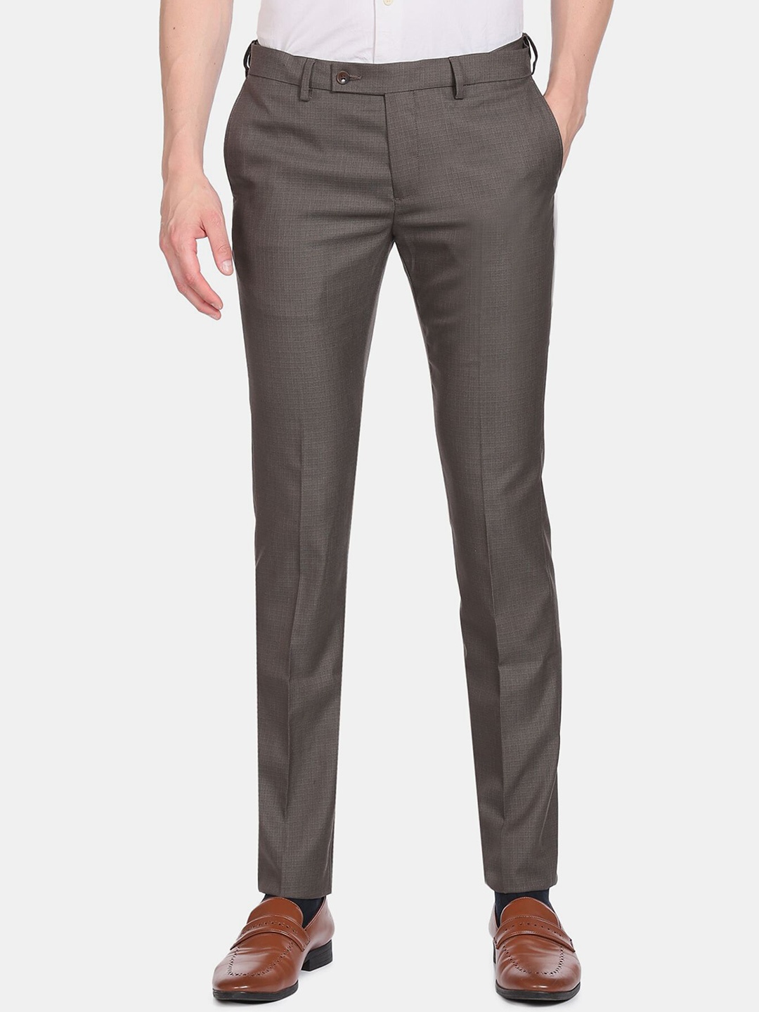 

Arrow Men Brown Checked Tailored Formal Trousers