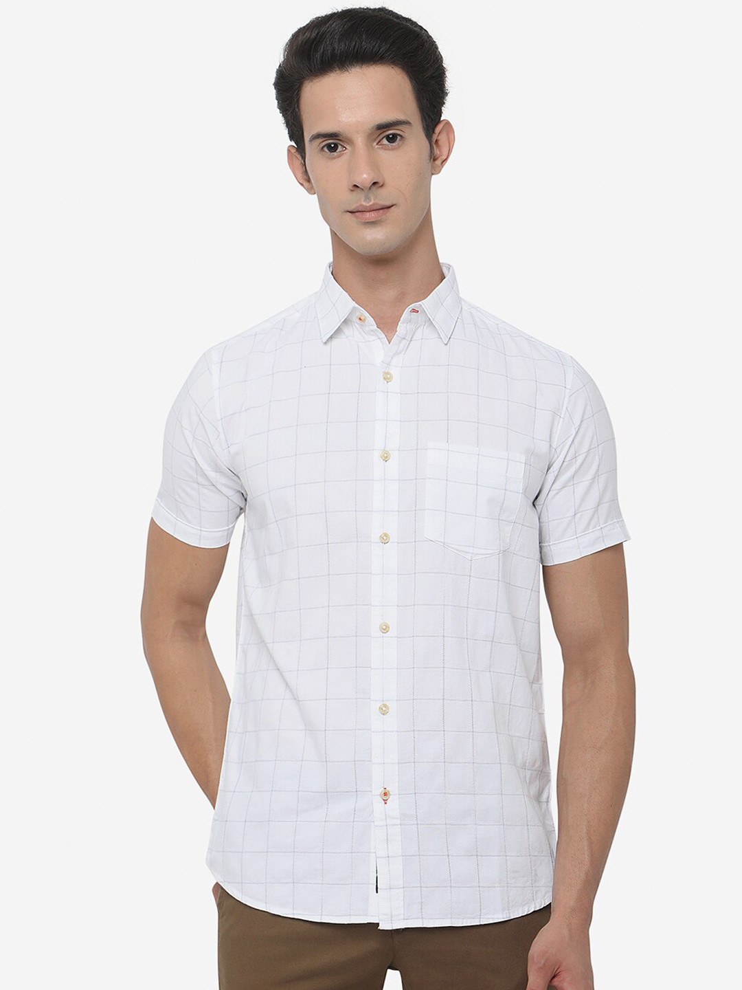

JADE BLUE Men Slim Fit Grid Tattersall Checked Pure Cotton Casual Shirt, White