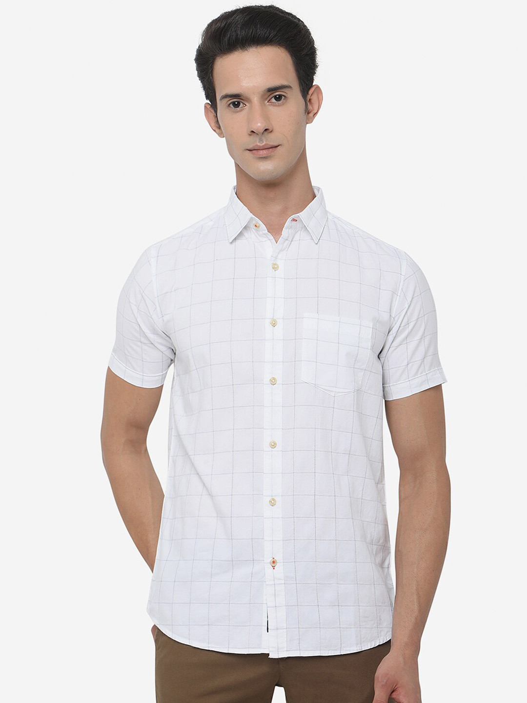 

JADE BLUE Men Slim Fit Grid Tattersall Checked Pure Cotton Casual Shirt, White