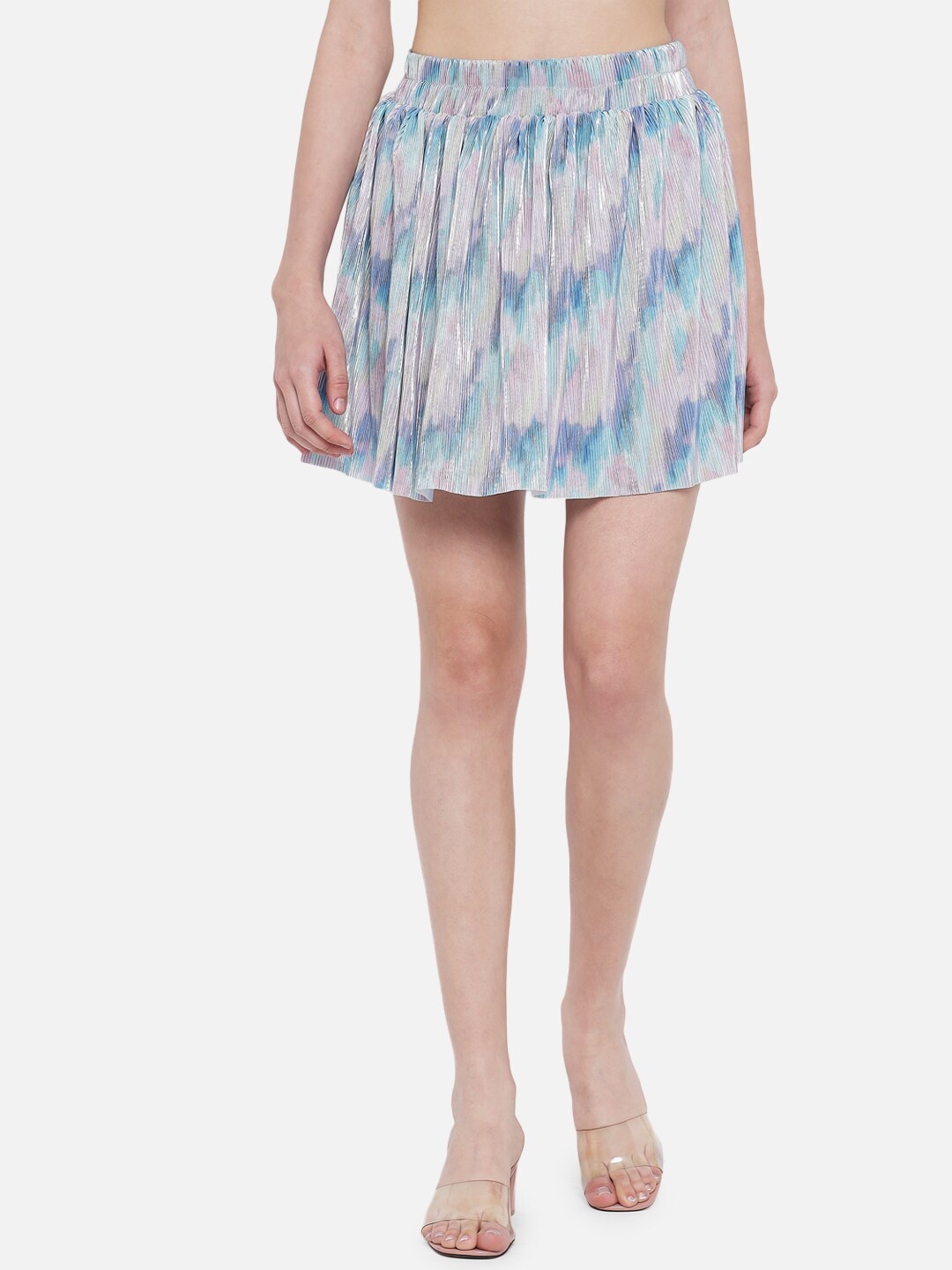 

Trend Arrest Women Blue Printed Pleated Mini Skirt