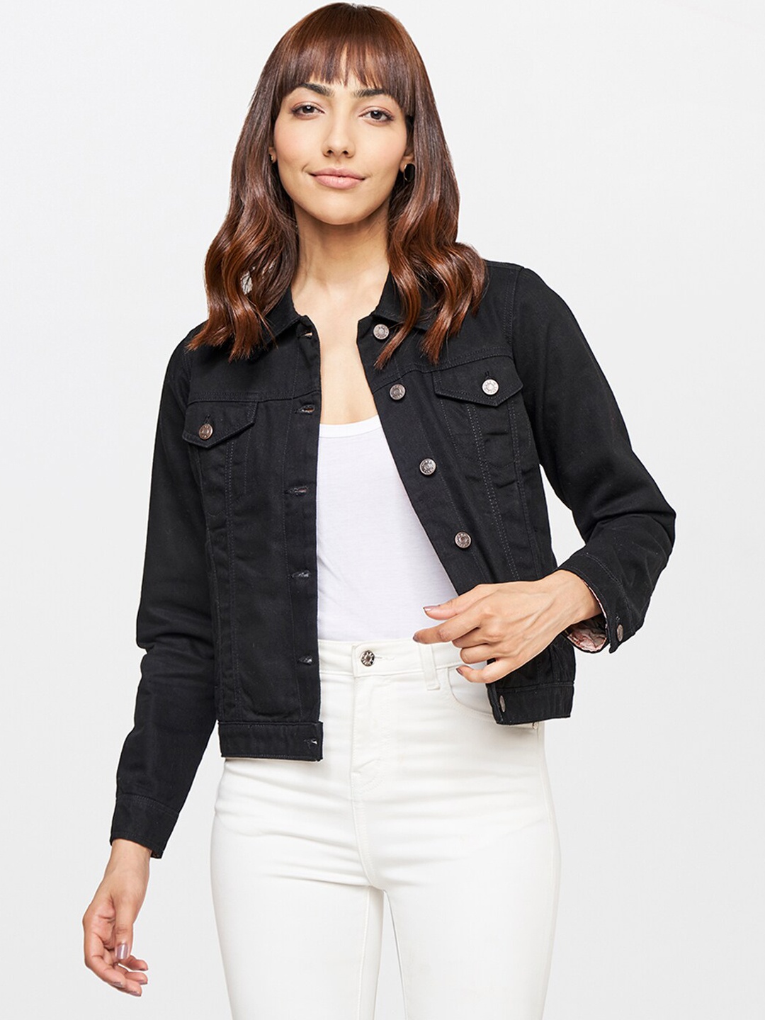 

AND Women Black Crop Denim Jacket