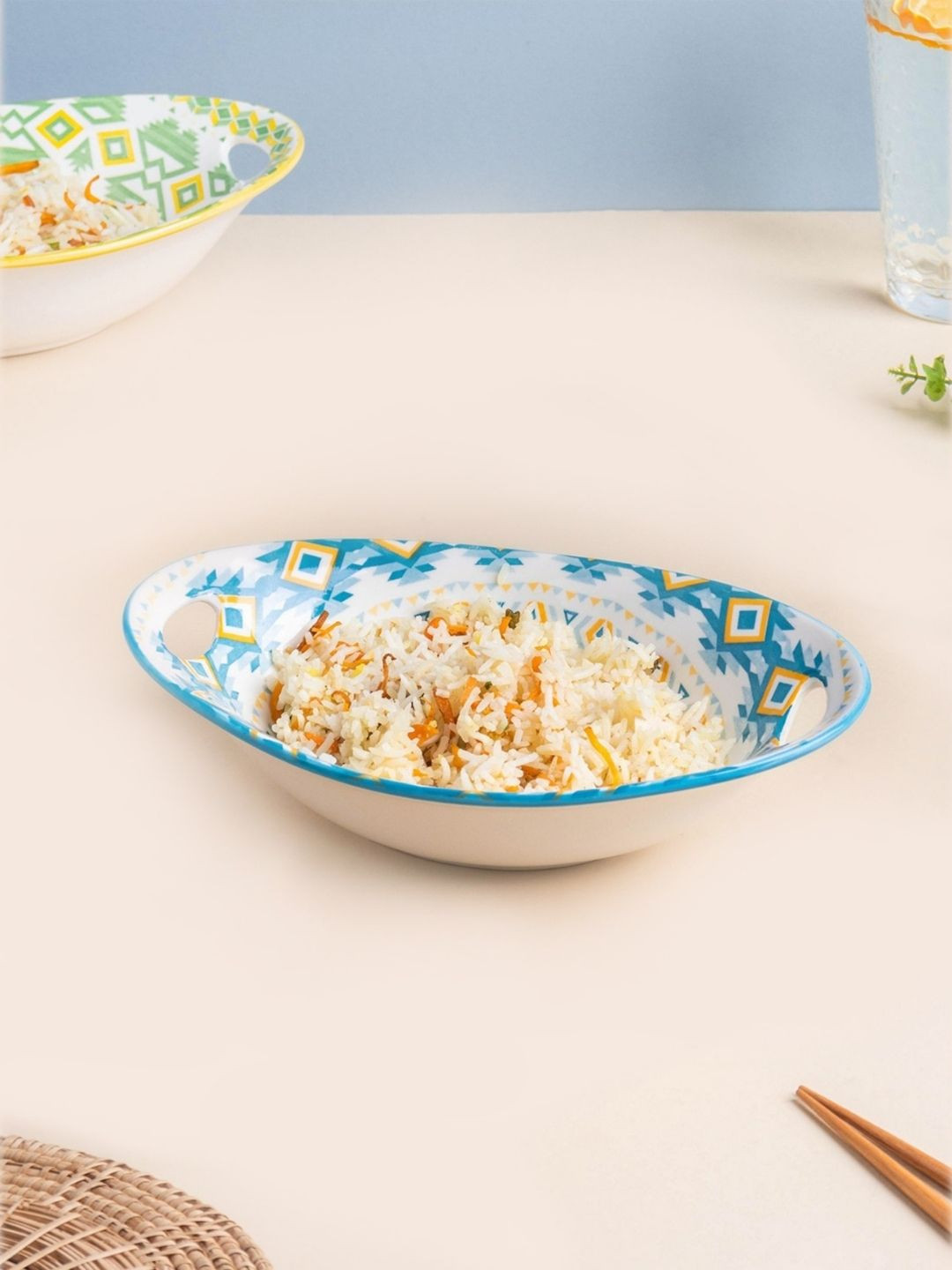 

Nestasia White and Blue Mandala Ceramic Bakeware With Handle