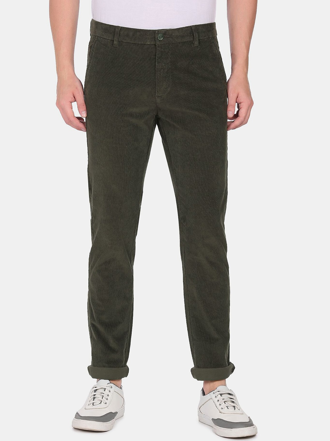 

Arrow Sport Men Olive Green Slim Fit Low-Rise Corduroy Trouser