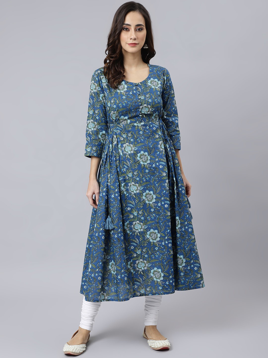 

Janasya Women Blue Ethnic Motifs Printed Anarkali Kurta