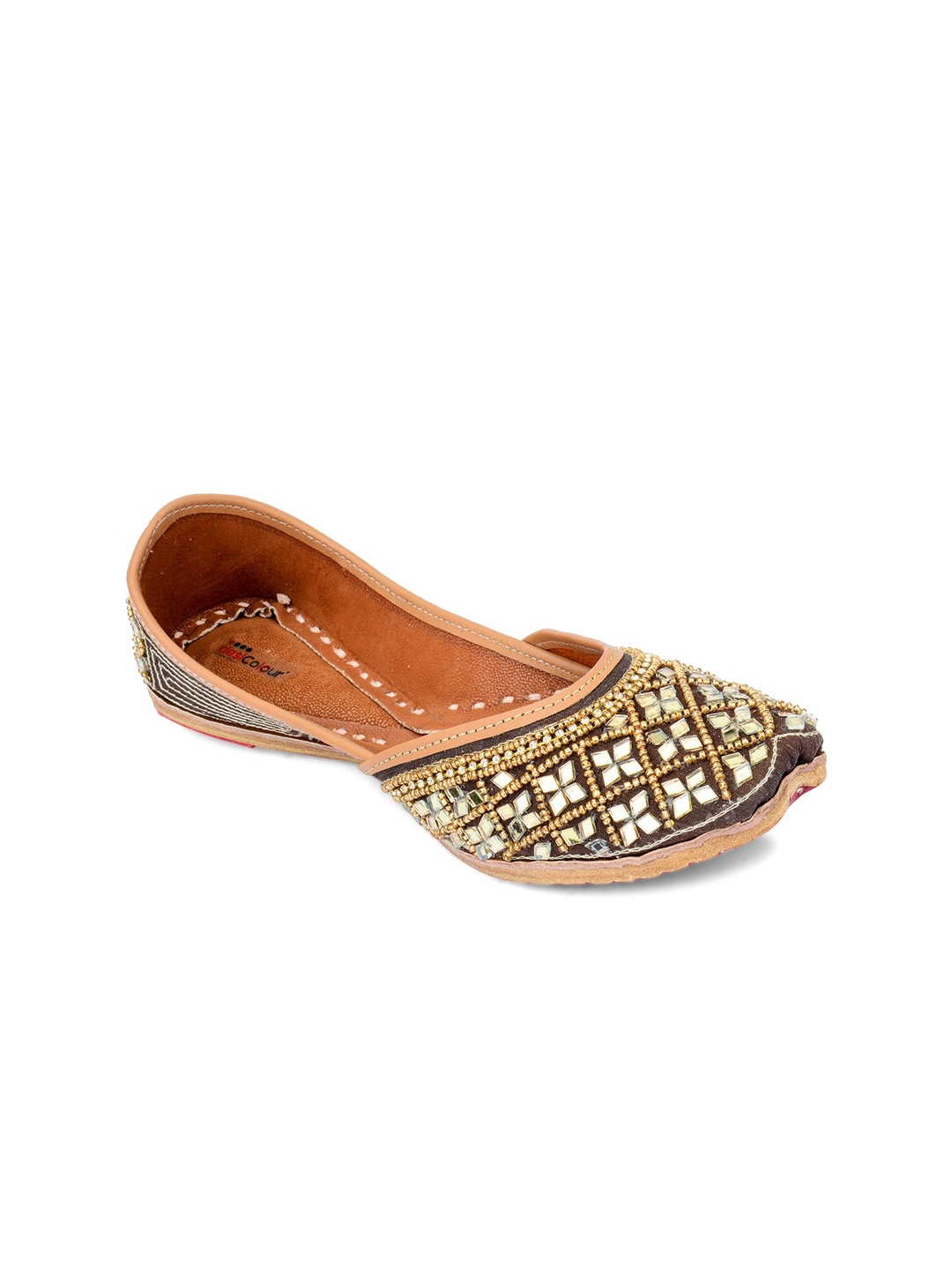 

DESI COLOUR Women Embellished Ethnic Mojaris Flats, Gold